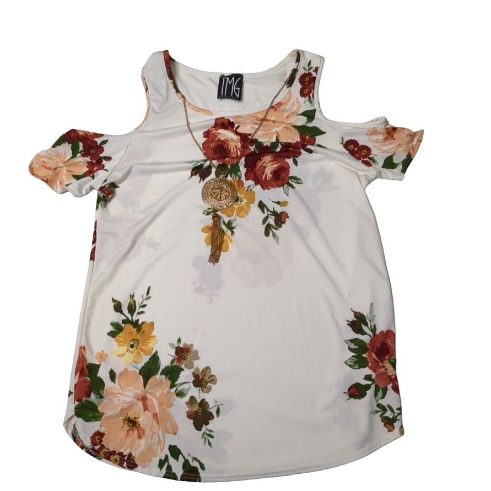 TMG New York Ivory Floral Sleeveless Top Crop Womens XL with Necklace